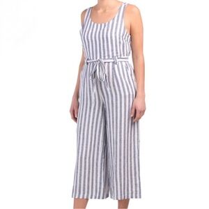 Rachel Zoe Blue & White Vertical Striped Linen Jumpsuit